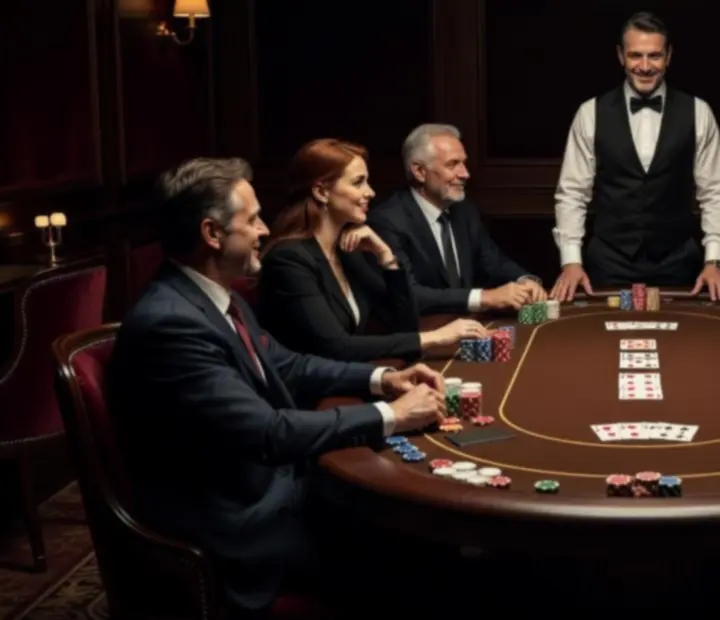 Guests learning offline poker at a table with cards and chips in a relaxed Australian card room.
