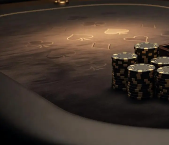 Premium poker tables with deep green felt and elegant chip stacks in a dark Australian card room