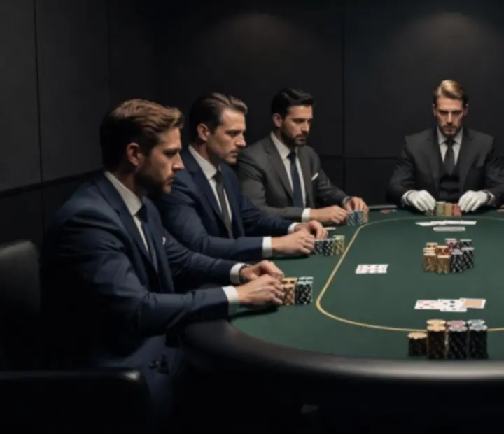 Texas Hold'em tournament table set with cards, chips, and professional poker layout